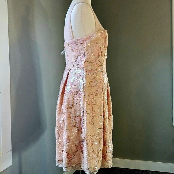 ANTHROPOLOGY Eva Franco Short Prom Dress Sequins A-Line Formal Peach Pink Size 4 - Picture 5 of 15